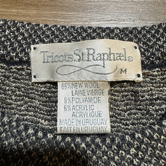 Vintage Tricots St Raphael MEDIUM Wool Blend Pullover Sweater Wavy Coogi Style M - Picture 10 of 16